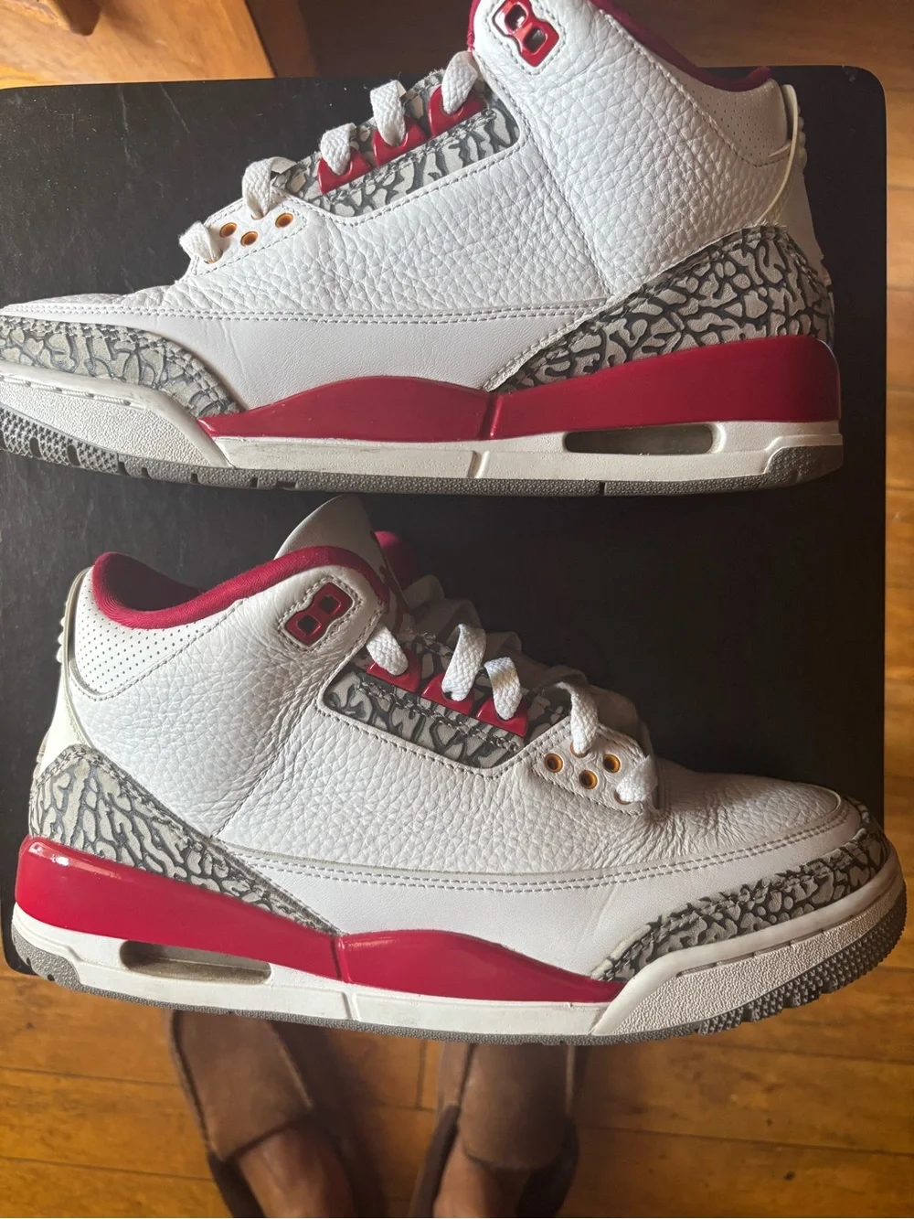Nike Air Jordan 3 Retro Cardinal Red White Grey Cement Size 9 Mens 398614-126